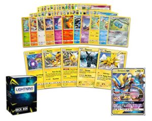 lightning card collection electric collection - 50 assorted cards plus 5 rare electric and 1 electric ultra-rare card with lcc box compatible with pokemon cards