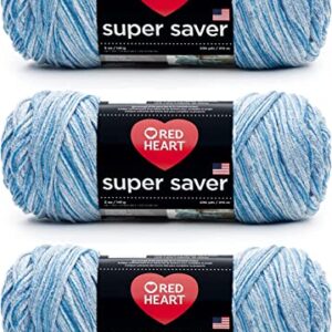 Red Heart Super Saver Lapis Yarn - 3 Pack of 5oz/142g - Acrylic - 4 Medium (Worsted) - 364 Yards - Knitting, Crocheting, Crafts & Amigurumi