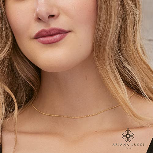 Ariana Lucci 14K Gold Filled Thin Italian Curb Chain Necklace, Non Tarnish 1mm Cuban Link Chain, Great for Pendants and Charms, Genuine 1/20 14K Gold Filled Made in Italy, 22"