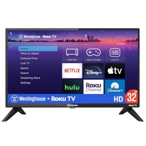 westinghouse 32" hd smart roku tv, 720p high definition smart tv with wi-fi connectivity and mobile app, flat screen tv compatible with apple home kit, alexa and google assistant, 2023 model