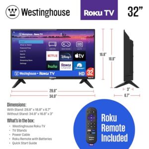 Westinghouse 32" HD Smart Roku TV, 720p High Definition Smart TV with Wi-Fi Connectivity and Mobile App, Flat Screen TV Compatible with Apple Home Kit, Alexa and Google Assistant, 2023 Model