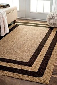 hand madefarmhouse jute area border rectangular braided flooring by sanwariya rugs. (4' x 6' feet)