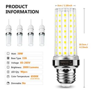 LED Corn Light Bulb 150W Equivalent 2000 Lumen 6500K Cool Daylight White 20W E26/E27 Base Non-dimmable Ceiling Fan Corn Lighting for Home Garage Warehouse Indoor LED Corn Bulbs Pack of 4