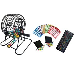 seetooogames deluxe bingo game set,6 inch metal cage, 300 bingo chips with a bag, 75 bingo balls with a bag, 50 bingo cards, plastic master board