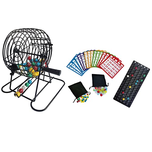 SEETOOOGAMES Deluxe Bingo Game Set,6 Inch Metal Cage, 300 Bingo Chips with a Bag, 75 Bingo Balls with a Bag, 50 Bingo Cards, Plastic Master Board