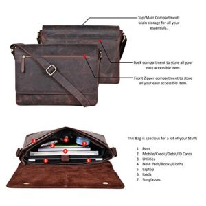 ESTALON Real Leather Messenger Bag for Men and Women - Laptop Briefcase Bag For Office,College, Adjustable Shoulder Strap Satchel