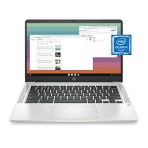 HP Chromebook 14 Laptop, Intel Celeron N4120, 4 GB RAM, 64 GB eMMC, 14" HD Display, Chrome OS, Thin & Portable, 4K Graphics, Long Battery Life, Ash Gray Keyboard (14a-na0210nr, 2022, Mineral Silver)