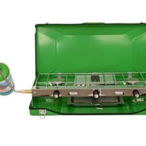 Flame King YSNBBQ-136M 3-Burner Portable Camping Stove Grill w/Toast Tray, Great for Outdoor Cooking, Backpacking, Compatible with 1LB Propane Gas Bottle