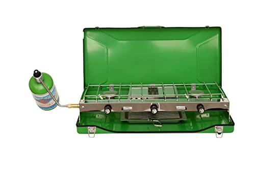 Flame King YSNBBQ-136M 3-Burner Portable Camping Stove Grill w/Toast Tray, Great for Outdoor Cooking, Backpacking, Compatible with 1LB Propane Gas Bottle