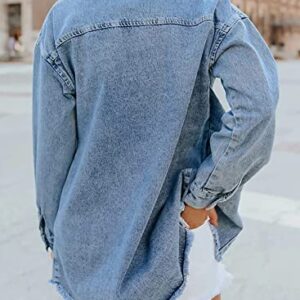 Dokotoo Women's Washed Boyfriend Oversized Lapel Button Up Long Sleeve Denim Trucker Jacket Vintage Ripped Denim Jackets Fashion Vintage Jean Jacket for Women,(US 16-18) XL,Sky Blue
