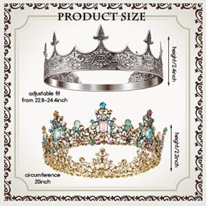 2 Pcs Antique Royal King Crown for Men Baroque Queen Crown for Women Crystal Tiara Crowns Prom Accessories Halloween Costume (Noble Style)