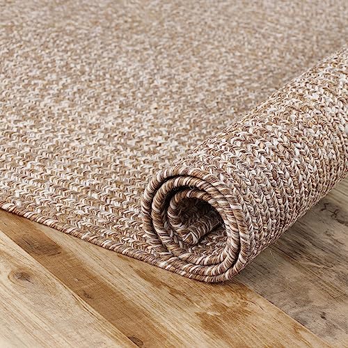 SUPERIOR Large Indoor/Outdoor Area Rug, Multi-Tone Reversible Braided Floor Decor for Patio, Front Porch, Entryway, Living Room, Office, Nursery, Artistic Home, 4' x 6', Latte-White