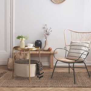 danpinera Round Side Table with Fabric Storage Basket, Metal Small Bedside Nightstand with Removable Tray Top for Living Room, Bedroom, Nursery, Laundry, Gold