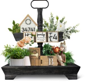 tiered tray decor 2 tier wooden tray stand decorative serving with metal handle farmhouse two tiered tray-rustic rectangular tiered tray tiered for kitchen table decor serving tier tray decoration