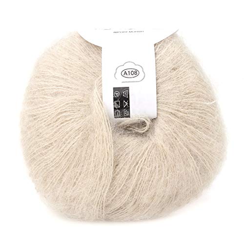 Wool Yarn, 1pc Soft Knitting Angora Long Wool Yarn for Knitting Scarves Sweater Crafts 26 g, 30% Mohair, 20% Wool, 50% Fiber(Beige)