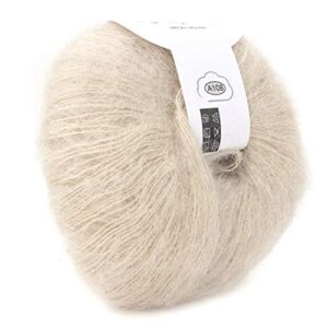 Wool Yarn, 1pc Soft Knitting Angora Long Wool Yarn for Knitting Scarves Sweater Crafts 26 g, 30% Mohair, 20% Wool, 50% Fiber(Beige)