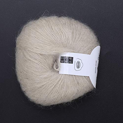 Wool Yarn, 1pc Soft Knitting Angora Long Wool Yarn for Knitting Scarves Sweater Crafts 26 g, 30% Mohair, 20% Wool, 50% Fiber(Beige)