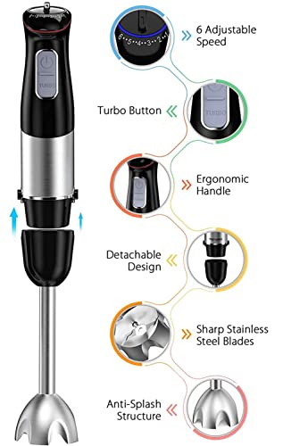 Aibesy Hand Blender Electric,Handheld Immersion Blender,Stick Blender with 6 Adjustable Speeds and Turbo Function,500W 2-in-1 Hand Blender with Whisk