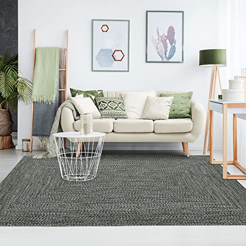 SUPERIOR Large Indoor/Outdoor Area Rug, Multi-Tone Reversible Braided Floor Decor for Patio, Front Porch, Entryway, Living Room, Office, Nursery, Artistic Home, 4' x 6', Green-White
