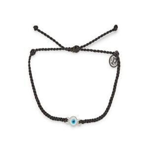 pura vida silver plated eye bead charm bracelet - adjustable band, 100% waterproof - black
