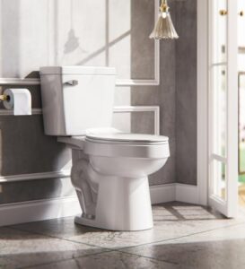 white 2-piece elongated toilet with standard 12-in rough-in, ellai powerful single flush 1.28 gpf ada chair height toilet (seat included)