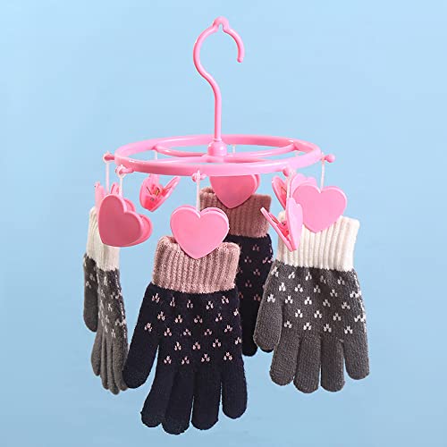 Cute Pink Hearts Drying Rack for Socks Bras Panties Towel Underwear 8 Clips Clothes Hanger Cute Mini Indoor Hanging Drying Rack for Kids Baby Nursery Room Decor (Love Heart)