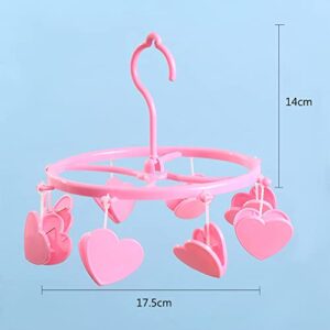 Cute Pink Hearts Drying Rack for Socks Bras Panties Towel Underwear 8 Clips Clothes Hanger Cute Mini Indoor Hanging Drying Rack for Kids Baby Nursery Room Decor (Love Heart)