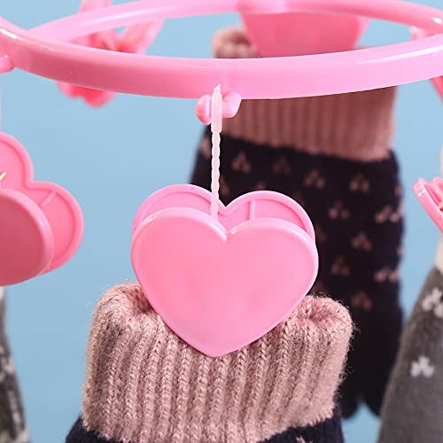 Cute Pink Hearts Drying Rack for Socks Bras Panties Towel Underwear 8 Clips Clothes Hanger Cute Mini Indoor Hanging Drying Rack for Kids Baby Nursery Room Decor (Love Heart)