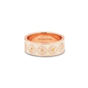 pura vida rose gold plated dreamy daisy ring - brass base, stackable band, brand stamp - size 7