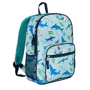 wildkin day2day kids backpack for boys and girls, perfect for elementary backpack for kids, features front and 2 side mesh pocket, ideal size for school and travel backpacks (shark attack)