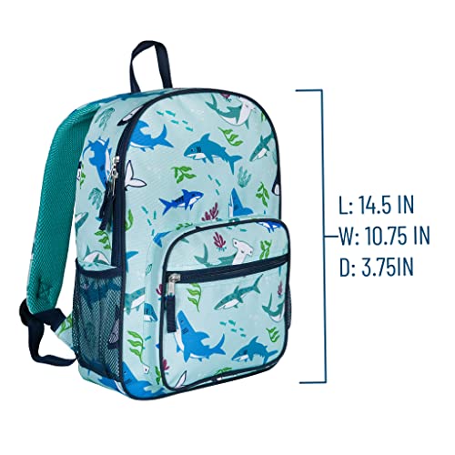 Wildkin Day2Day Kids Backpack for Boys and Girls, Perfect for Elementary Backpack for Kids, Features Front and 2 Side Mesh Pocket, Ideal Size for School and Travel Backpacks (Shark Attack)