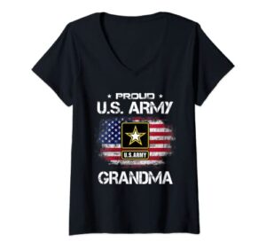 womens us army proud grandma - proud grandma of a us army veteran v-neck t-shirt