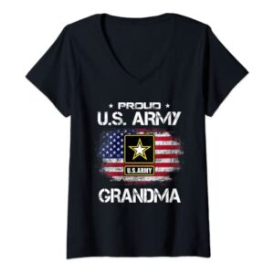 Womens US Army Proud Grandma - Proud Grandma Of A US Army Veteran V-Neck T-Shirt