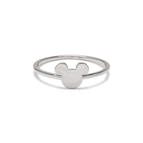 Pura Vida Silver Plated Disney Mickey Mouse Delicate Ring - Brass Base, Rhodium Plating - Size 5
