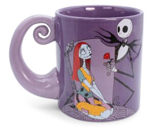 disney the nightmare before christmas jack & sally spiral handle ceramic mug | bpa-free large coffee cup for beverages, home & kitchen essentials | halloween gifts and collectibles | holds 20 ounces