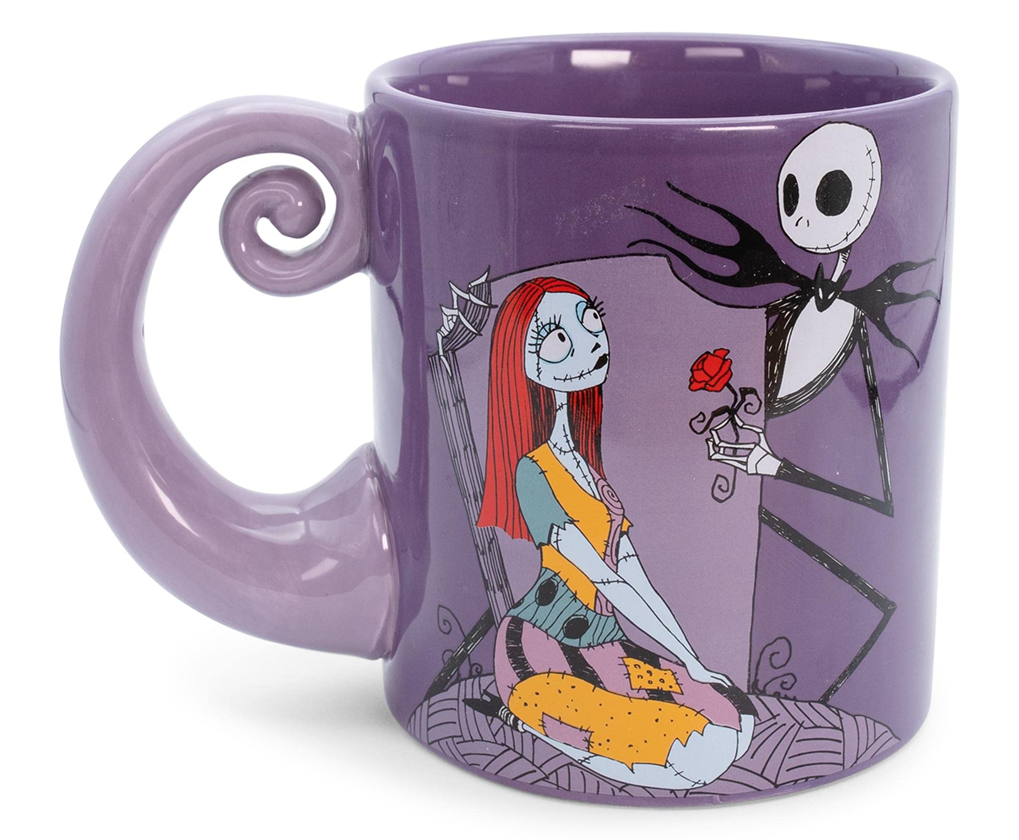 Disney The Nightmare Before Christmas Jack & Sally Spiral Handle Ceramic Mug | BPA-Free Large Coffee Cup For Beverages, Home & Kitchen Essentials | Halloween Gifts and Collectibles | Holds 20 Ounces