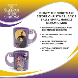 Disney The Nightmare Before Christmas Jack & Sally Spiral Handle Ceramic Mug | BPA-Free Large Coffee Cup For Beverages, Home & Kitchen Essentials | Halloween Gifts and Collectibles | Holds 20 Ounces