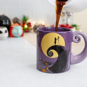 Disney The Nightmare Before Christmas Jack & Sally Spiral Handle Ceramic Mug | BPA-Free Large Coffee Cup For Beverages, Home & Kitchen Essentials | Halloween Gifts and Collectibles | Holds 20 Ounces