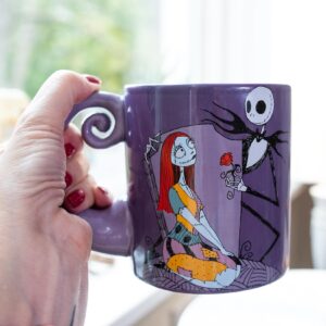 Disney The Nightmare Before Christmas Jack & Sally Spiral Handle Ceramic Mug | BPA-Free Large Coffee Cup For Beverages, Home & Kitchen Essentials | Halloween Gifts and Collectibles | Holds 20 Ounces