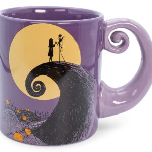 Disney The Nightmare Before Christmas Jack & Sally Spiral Handle Ceramic Mug | BPA-Free Large Coffee Cup For Beverages, Home & Kitchen Essentials | Halloween Gifts and Collectibles | Holds 20 Ounces