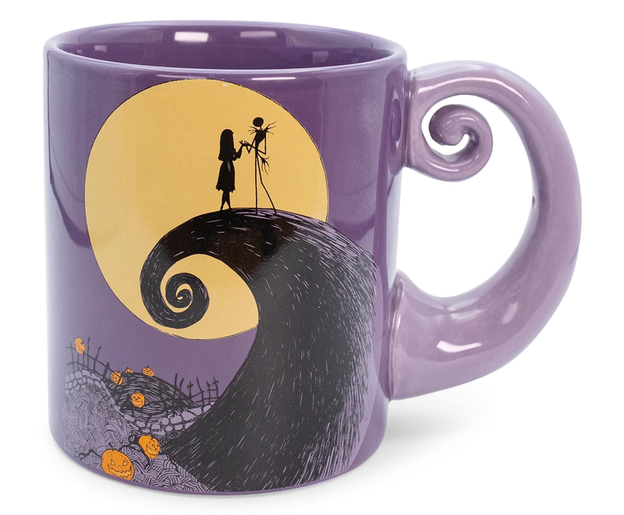 Disney The Nightmare Before Christmas Jack & Sally Spiral Handle Ceramic Mug | BPA-Free Large Coffee Cup For Beverages, Home & Kitchen Essentials | Halloween Gifts and Collectibles | Holds 20 Ounces