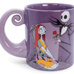 Disney The Nightmare Before Christmas Jack & Sally Spiral Handle Ceramic Mug | BPA-Free Large Coffee Cup For Beverages, Home & Kitchen Essentials | Halloween Gifts and Collectibles | Holds 20 Ounces