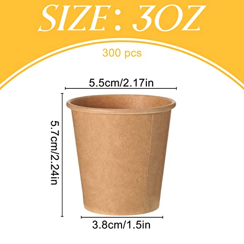 Honeydak 300 Pack 3 oz Kraft Paper Cups Disposable Bathroom Cups Espresso Cups Small Mouthwash Cups Brown Paper Cups Mini Paper Cups for Coffee Ice Cream Party Sundae, Yogurt, Soup, Tea(300 Pack)