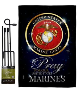 breeze decor pray united garden flag set with stand armed forces marine corps usmc semper fi state american military veteran retire official house yard gift double-sided, made in usa