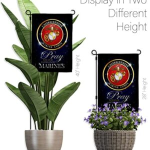 Breeze Decor Pray United Garden Flag Set with Stand Armed Forces Marine Corps USMC Semper Fi State American Military Veteran Retire Official House Yard Gift Double-Sided, Made in USA