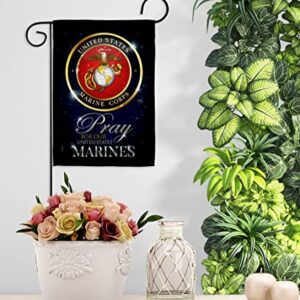 Breeze Decor Pray United Garden Flag Set with Stand Armed Forces Marine Corps USMC Semper Fi State American Military Veteran Retire Official House Yard Gift Double-Sided, Made in USA