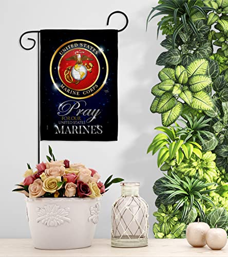 Breeze Decor Pray United Garden Flag Set with Stand Armed Forces Marine Corps USMC Semper Fi State American Military Veteran Retire Official House Yard Gift Double-Sided, Made in USA