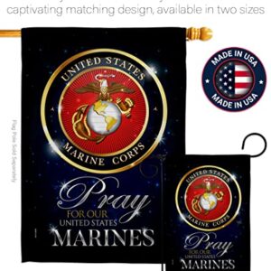 Breeze Decor Pray United Garden Flag Set with Stand Armed Forces Marine Corps USMC Semper Fi State American Military Veteran Retire Official House Yard Gift Double-Sided, Made in USA