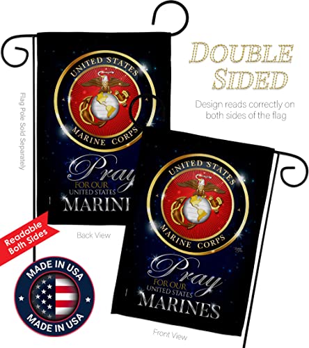 Breeze Decor Pray United Garden Flag Set with Stand Armed Forces Marine Corps USMC Semper Fi State American Military Veteran Retire Official House Yard Gift Double-Sided, Made in USA