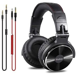 boytone bt-10bk wired over ear headphones hi-res studio monitor & mixing dj stereo headsets with 50mm drivers and 1/4 to 3.5mm audio jack, foldable for computer recording phone guitar laptop – black